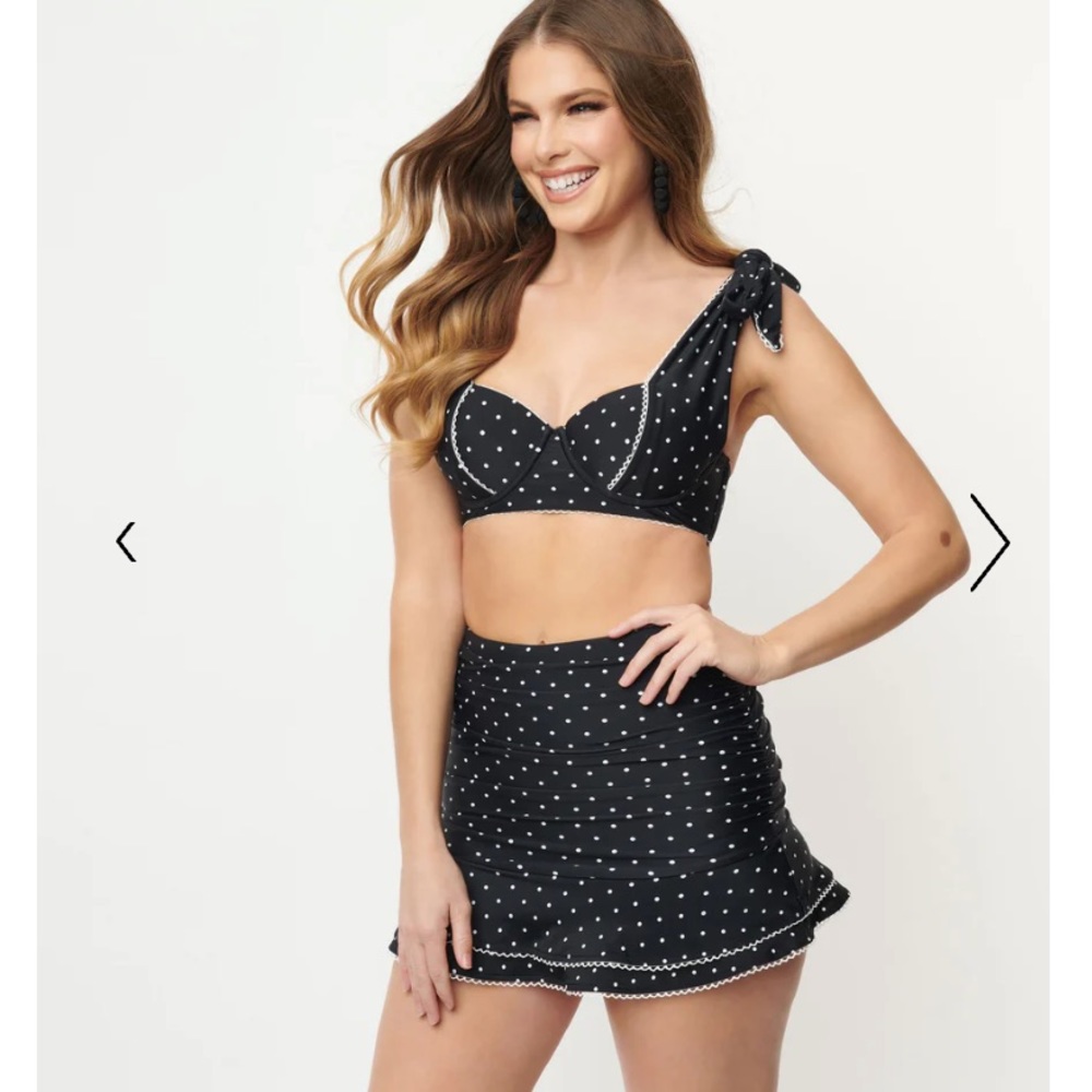 Unique Vintage Black & White‎ Pin Print Alice Swim Skirt Bikini Bottom Only